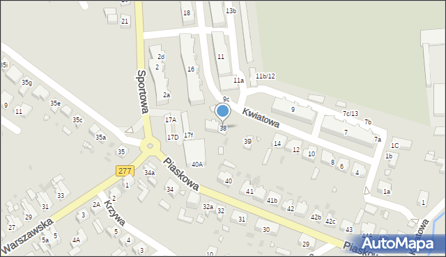 Sulechów, Piaskowa, 38, mapa Sulechów
