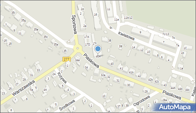 Sulechów, Piaskowa, 40A, mapa Sulechów