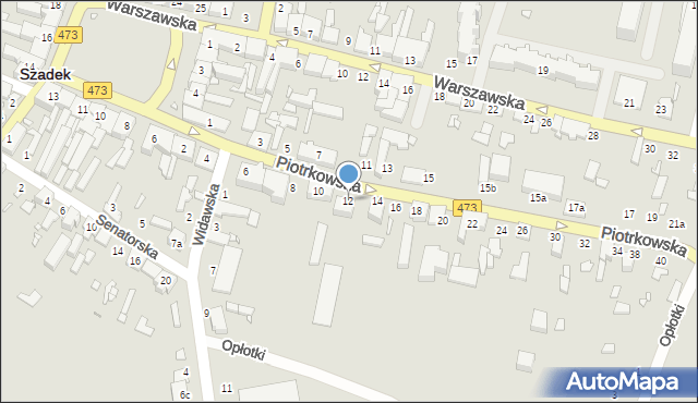 Szadek, Piotrkowska, 12, mapa Szadek