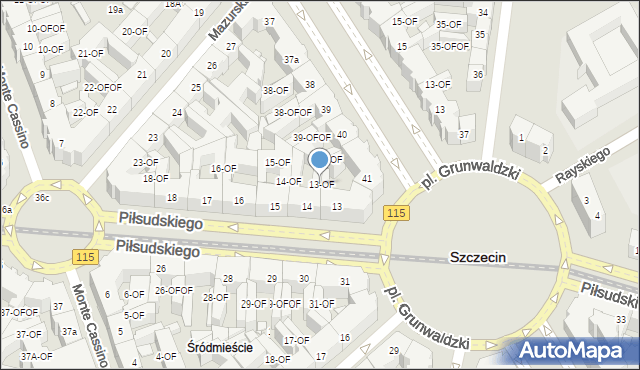 Szczecin, Piłsudskiego Józefa, marsz., 13-OF, mapa Szczecina