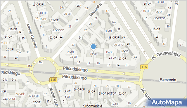 Szczecin, Piłsudskiego Józefa, marsz., 16-OF, mapa Szczecina
