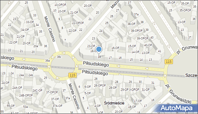 Szczecin, Piłsudskiego Józefa, marsz., 18, mapa Szczecina