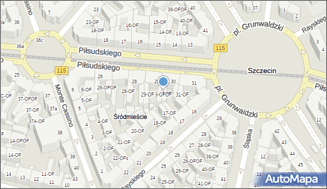 Szczecin, Piłsudskiego Józefa, marsz., 30-OF, mapa Szczecina