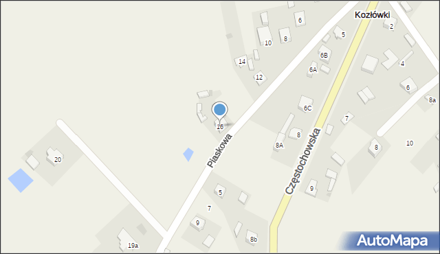 Szczerców, Piaskowa, 16, mapa Szczerców