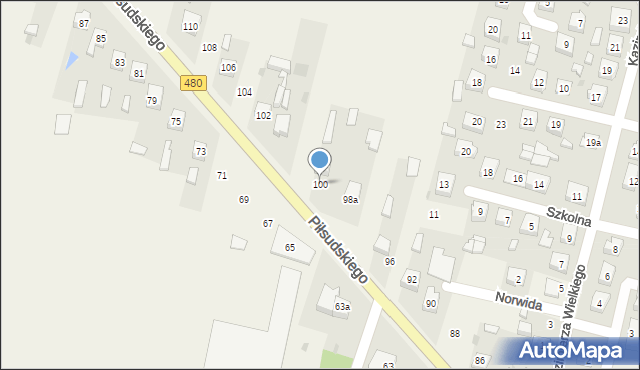 Szczerców, Piłsudskiego Józefa, marsz., 100, mapa Szczerców