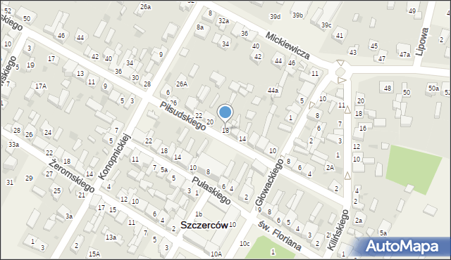 Szczerców, Piłsudskiego Józefa, marsz., 18, mapa Szczerców