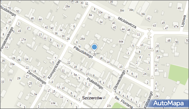 Szczerców, Piłsudskiego Józefa, marsz., 20, mapa Szczerców