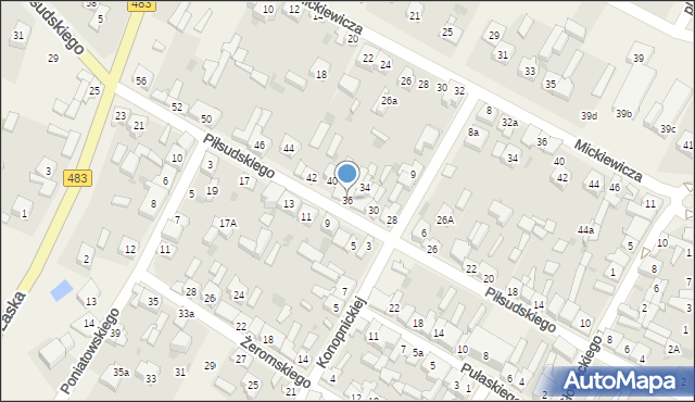 Szczerców, Piłsudskiego Józefa, marsz., 36, mapa Szczerców