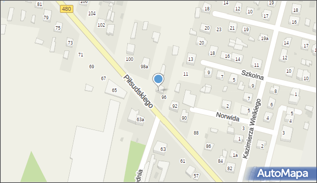 Szczerców, Piłsudskiego Józefa, marsz., 98, mapa Szczerców