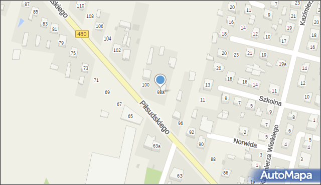 Szczerców, Piłsudskiego Józefa, marsz., 98a, mapa Szczerców