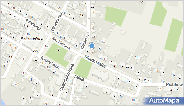 Szczerców, Piotrkowska, 3, mapa Szczerców