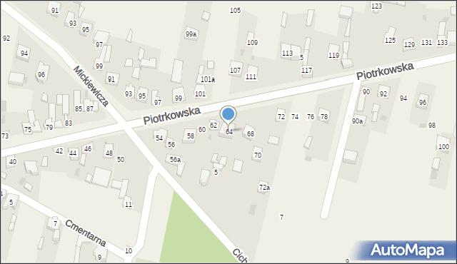 Szczerców, Piotrkowska, 64, mapa Szczerców