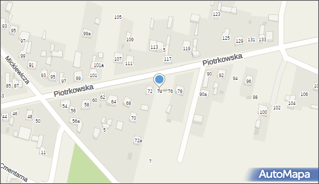 Szczerców, Piotrkowska, 74, mapa Szczerców