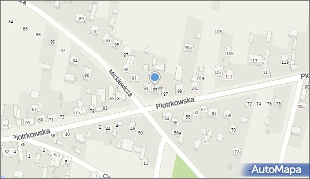 Szczerców, Piotrkowska, 95, mapa Szczerców