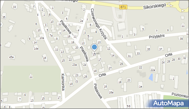 Tarnobrzeg, Piaskowa, 15, mapa Tarnobrzegu