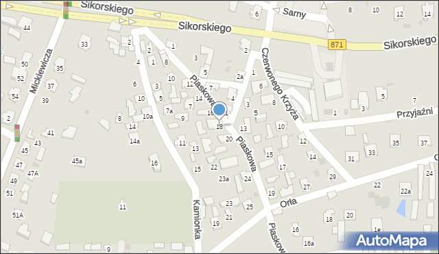 Tarnobrzeg, Piaskowa, 18, mapa Tarnobrzegu