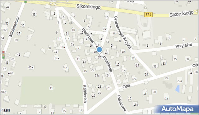 Tarnobrzeg, Piaskowa, 20, mapa Tarnobrzegu