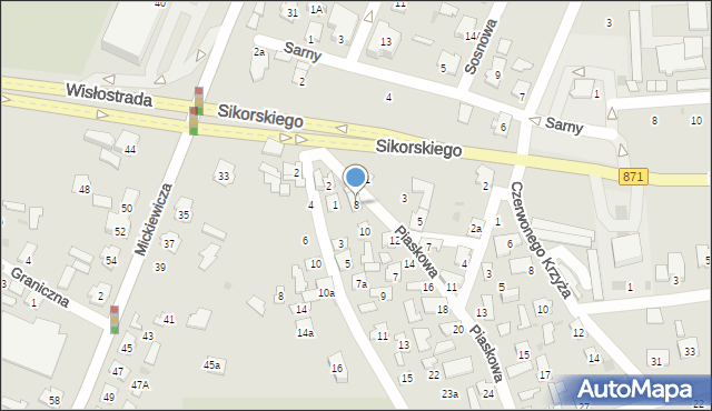 Tarnobrzeg, Piaskowa, 8, mapa Tarnobrzegu