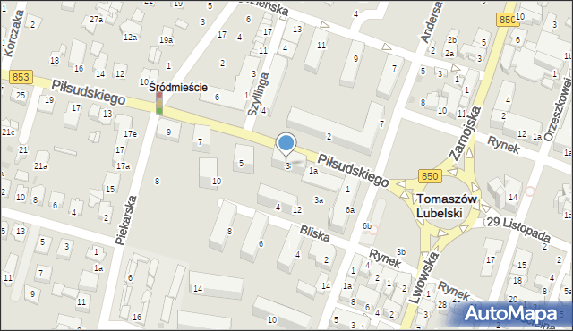 Tomaszów Lubelski, Piłsudskiego Józefa, marsz., 3, mapa Tomaszów Lubelski