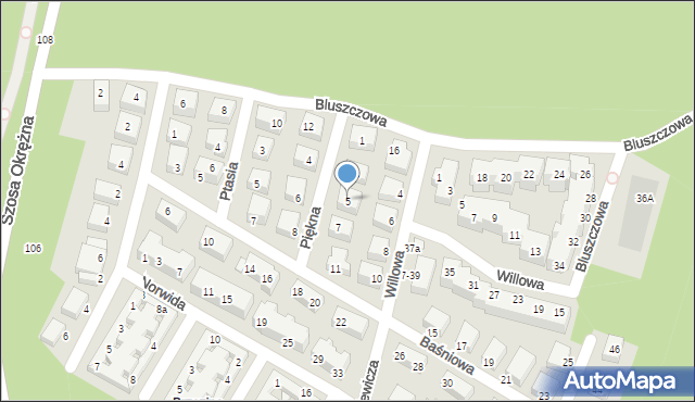 Toruń, Piękna, 5, mapa Torunia