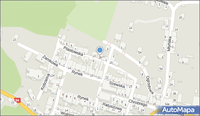 Toszek, Piastowska, 15, mapa Toszek