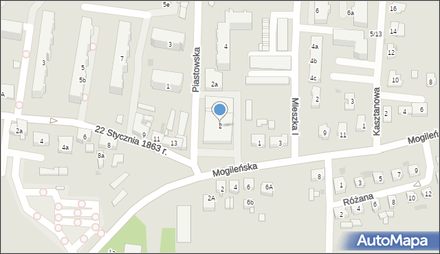 Trzemeszno, Piastowska, 2, mapa Trzemeszno