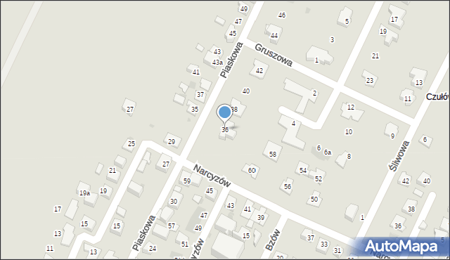 Tychy, Piaskowa, 36, mapa Tychów