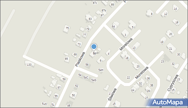 Tychy, Piaskowa, 58, mapa Tychów