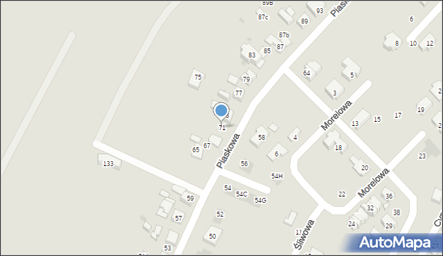 Tychy, Piaskowa, 71, mapa Tychów