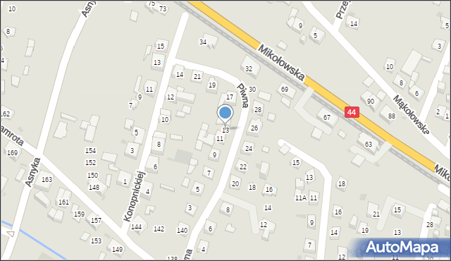 Tychy, Piwna, 13, mapa Tychów