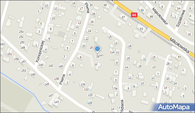 Tychy, Piwna, 14, mapa Tychów