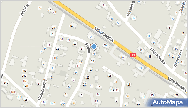 Tychy, Piwna, 28, mapa Tychów