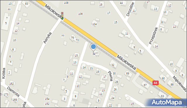 Tychy, Piwna, 34, mapa Tychów