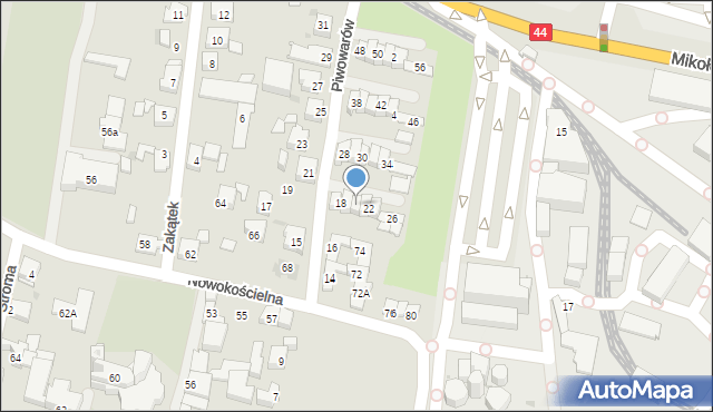 Tychy, Piwowarów, 20, mapa Tychów