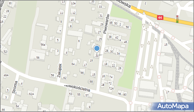 Tychy, Piwowarów, 21, mapa Tychów