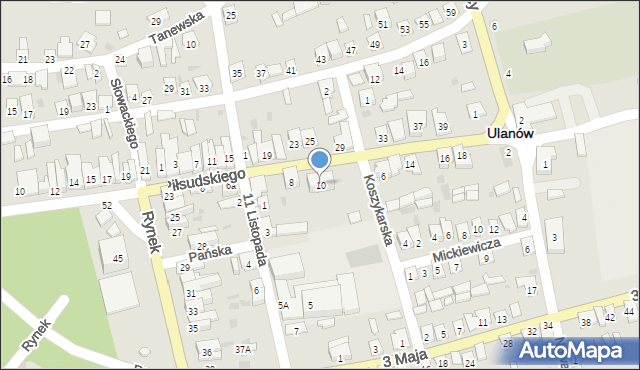 Ulanów, Piłsudskiego Józefa, marsz., 10, mapa Ulanów