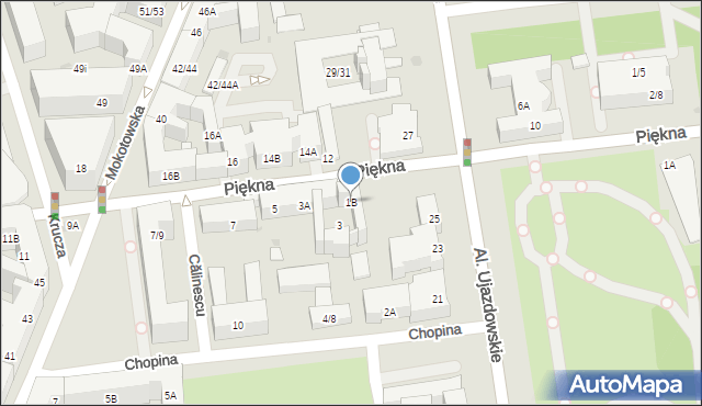 Warszawa, Piękna, 1B, mapa Warszawy