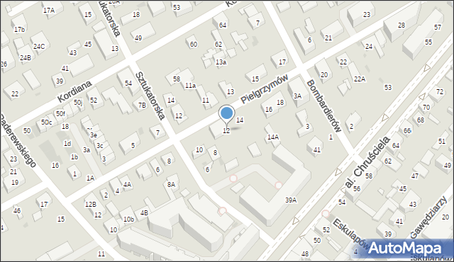 Warszawa, Pielgrzymów, 12, mapa Warszawy