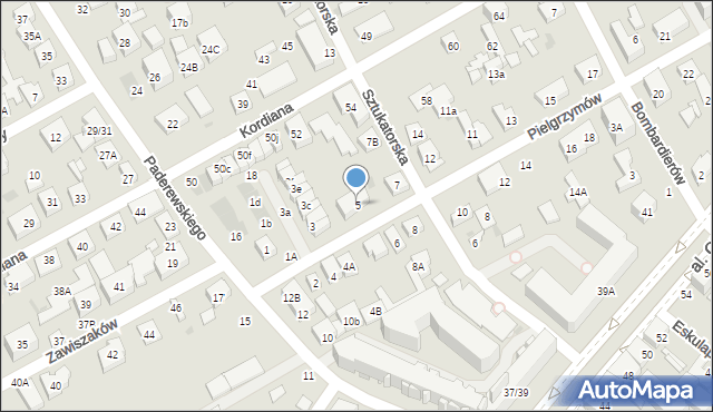 Warszawa, Pielgrzymów, 5, mapa Warszawy