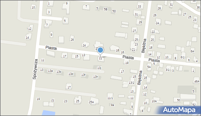 Wasilków, Piasta, 11, mapa Wasilków