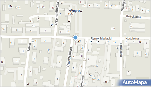 Węgrów, Piłsudskiego Józefa, marsz., 1, mapa Węgrów