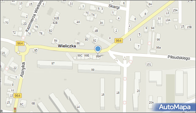 Wieliczka, Piłsudskiego Józefa, marsz., 99A, mapa Wieliczka