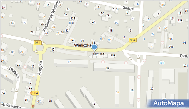 Wieliczka, Piłsudskiego Józefa, marsz., 99G, mapa Wieliczka