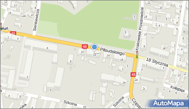 Wieluń, Piłsudskiego Józefa, marsz., 12, mapa Wieluń