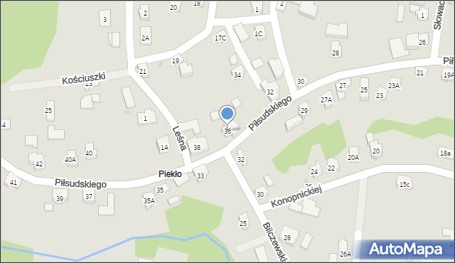 Wilamowice, Piłsudskiego Józefa, marsz., 36, mapa Wilamowice