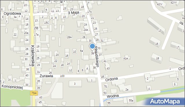 Wolbrom, Piłsudskiego Józefa, marsz., 34, mapa Wolbrom