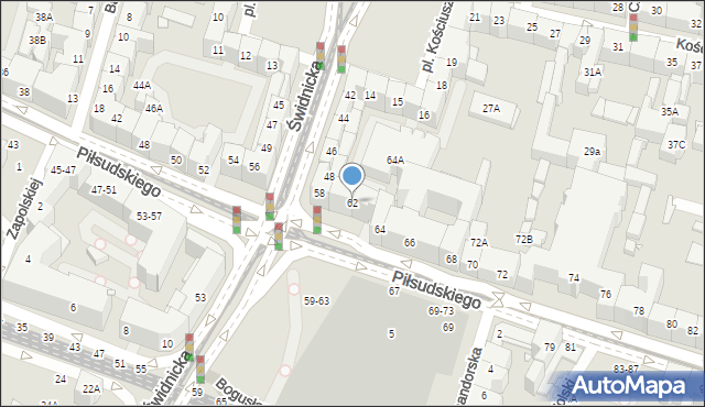 Wrocław, Piłsudskiego Józefa, marsz., 62, mapa Wrocławia