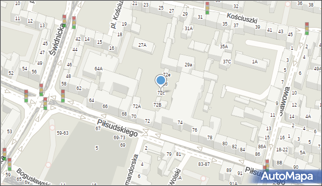 Wrocław, Piłsudskiego Józefa, marsz., 72c, mapa Wrocławia