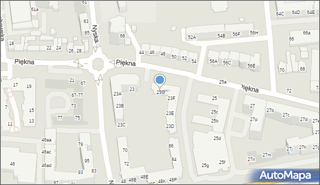 Wrocław, Piękna, 23G, mapa Wrocławia