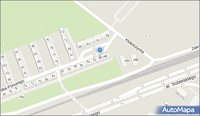 Wrocław, Piwnika-Ponurego Jana, mjr., 50, mapa Wrocławia